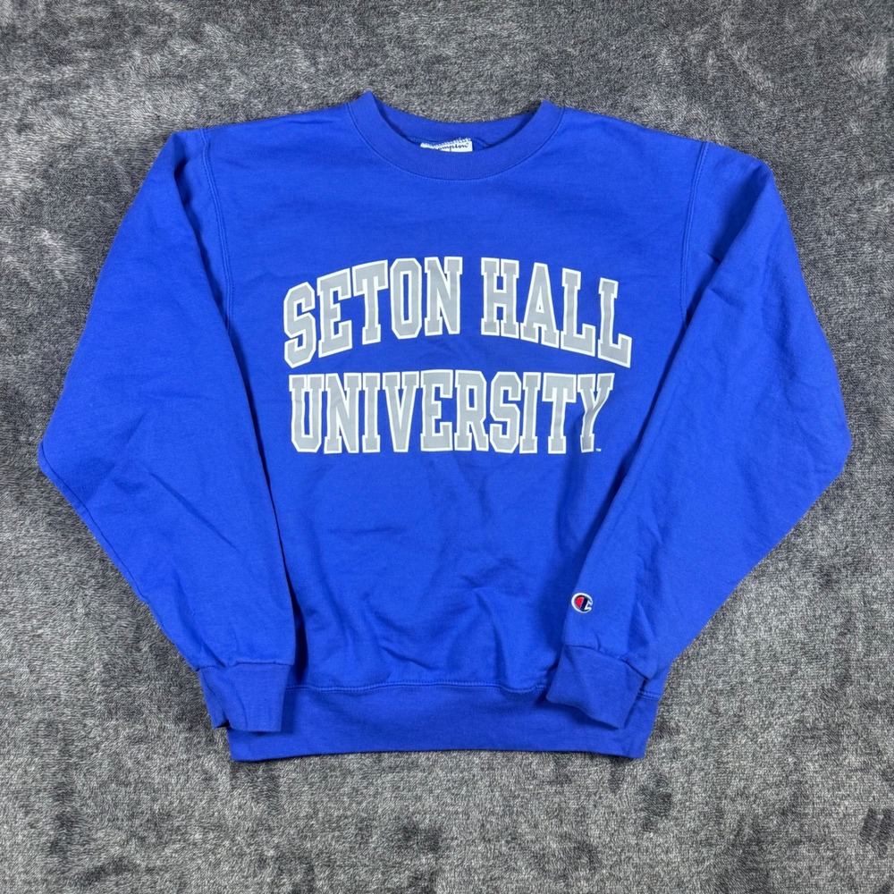 Champion Seton Hall University Sweatshirt Blue Crewneck Mens Small Fleece S